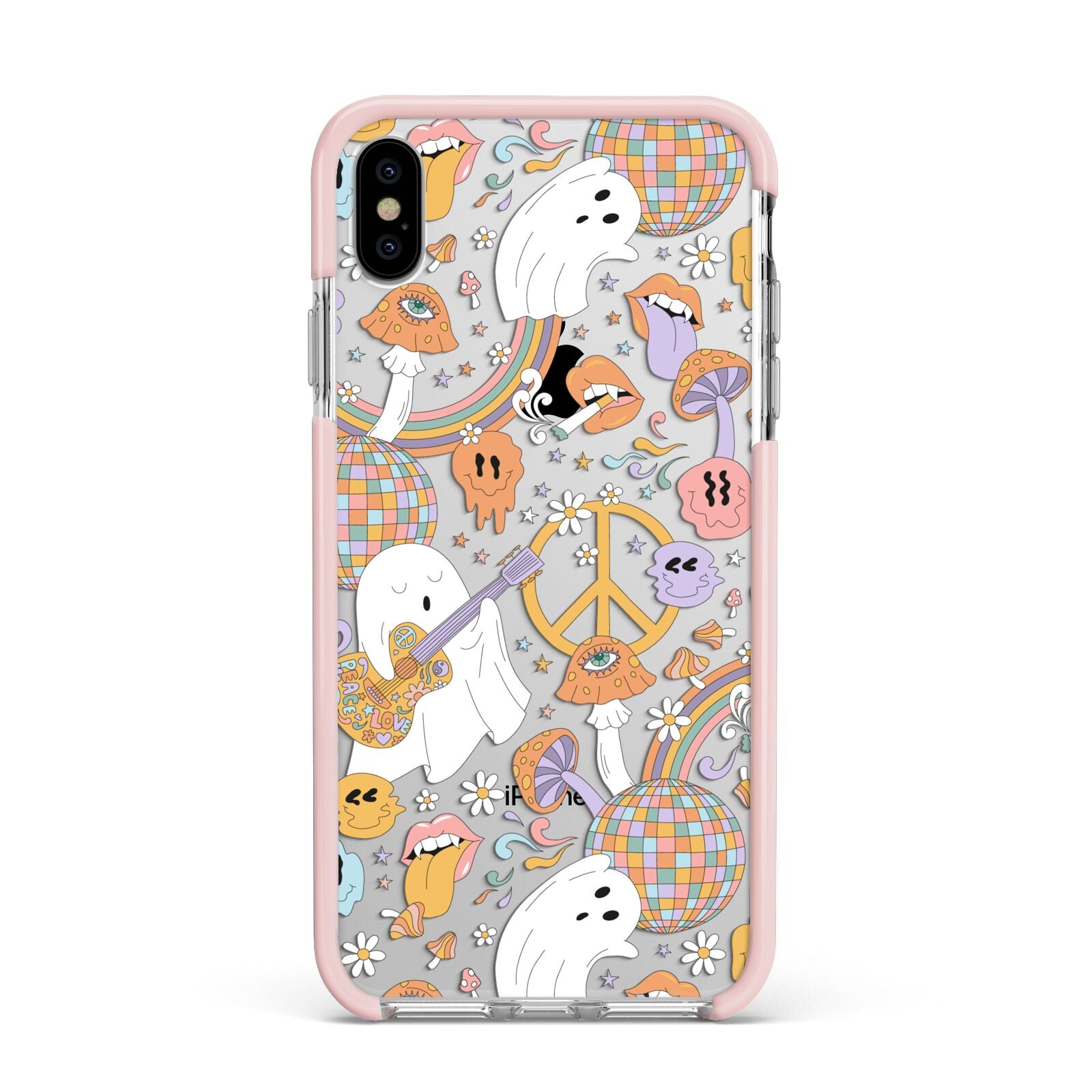 Disco Ghosts Apple iPhone Xs Max Impact Case Pink Edge on Silver Phone