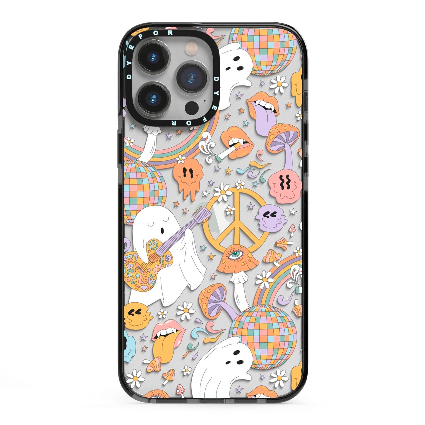 Disco Ghosts iPhone 13 Pro Max Black Impact Case on Silver phone