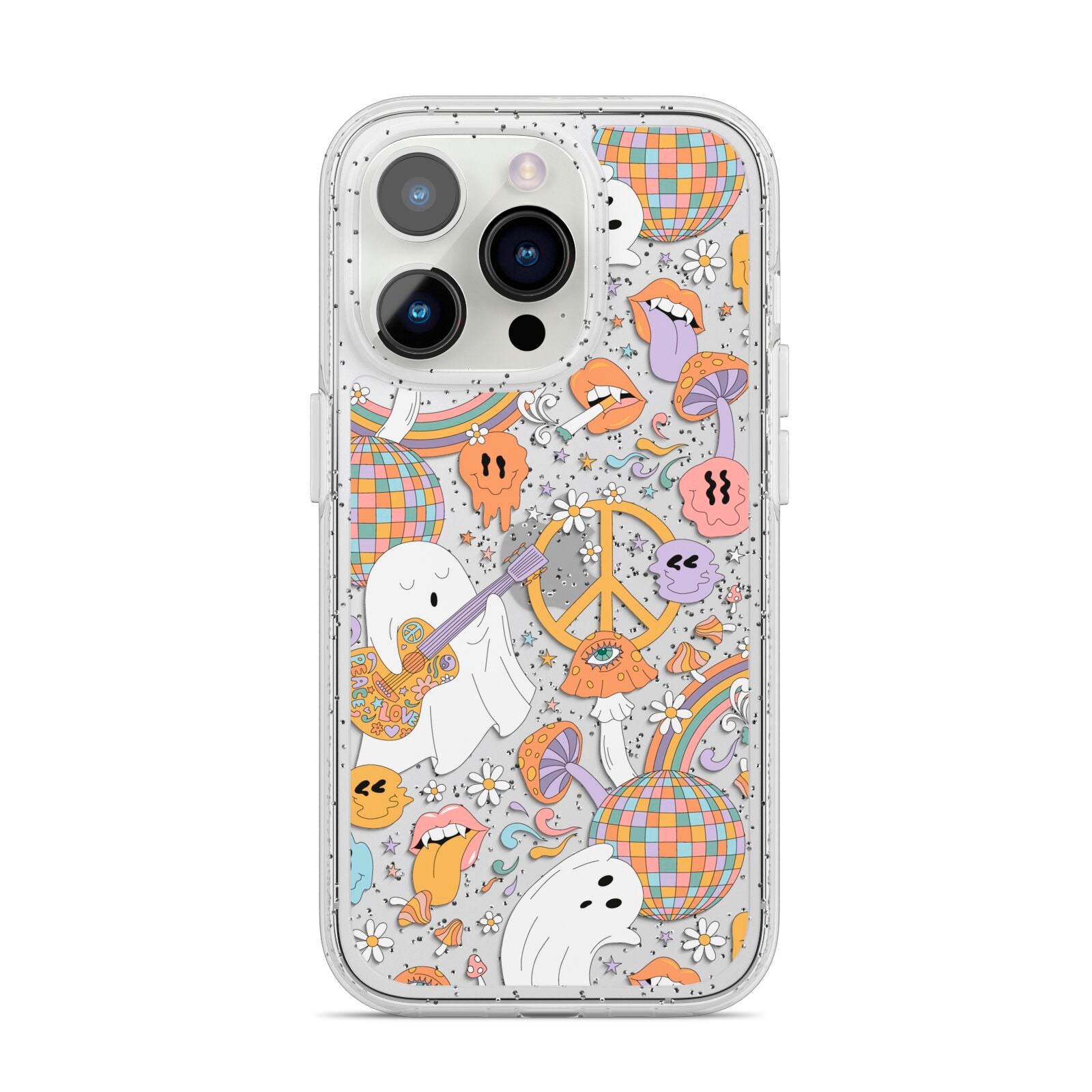 Disco Ghosts iPhone 14 Pro Glitter Tough Case Silver