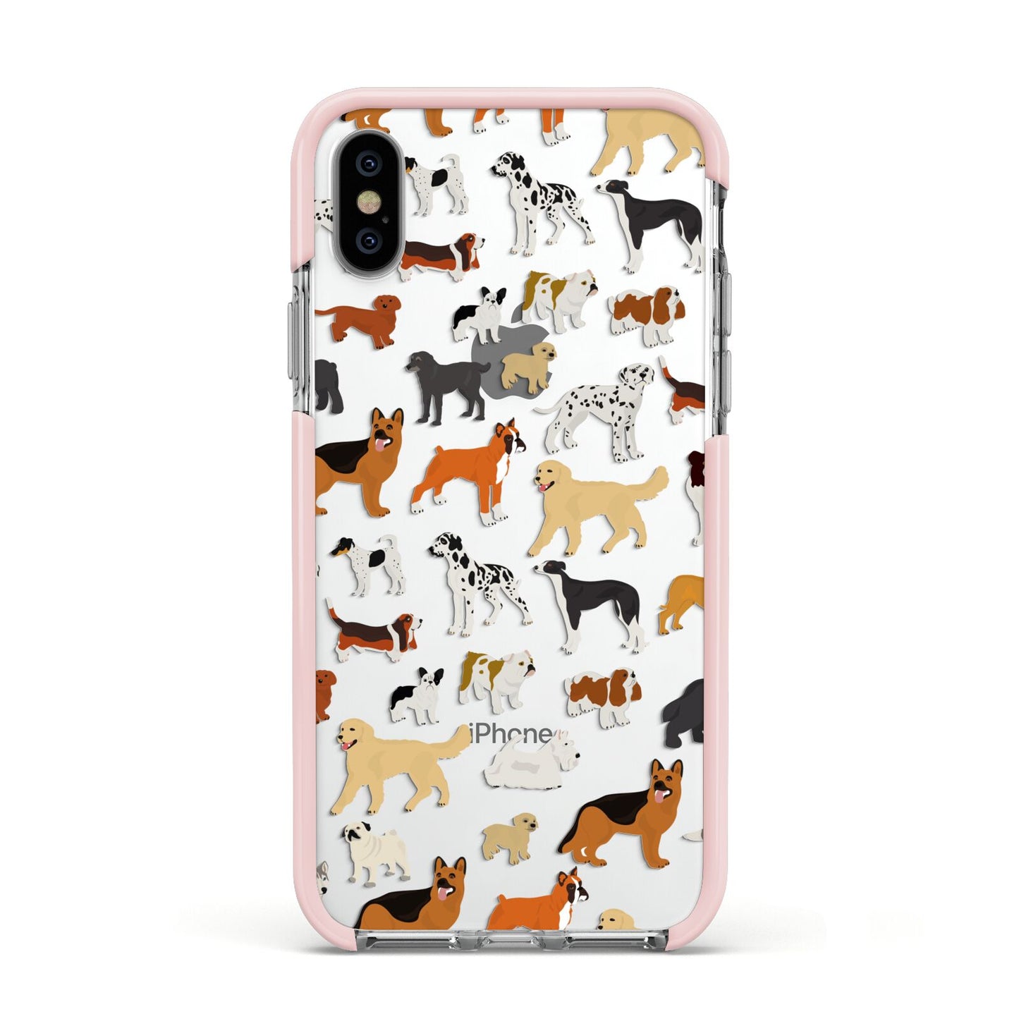 Dog Illustration Apple iPhone Xs Impact Case Pink Edge on Silver Phone