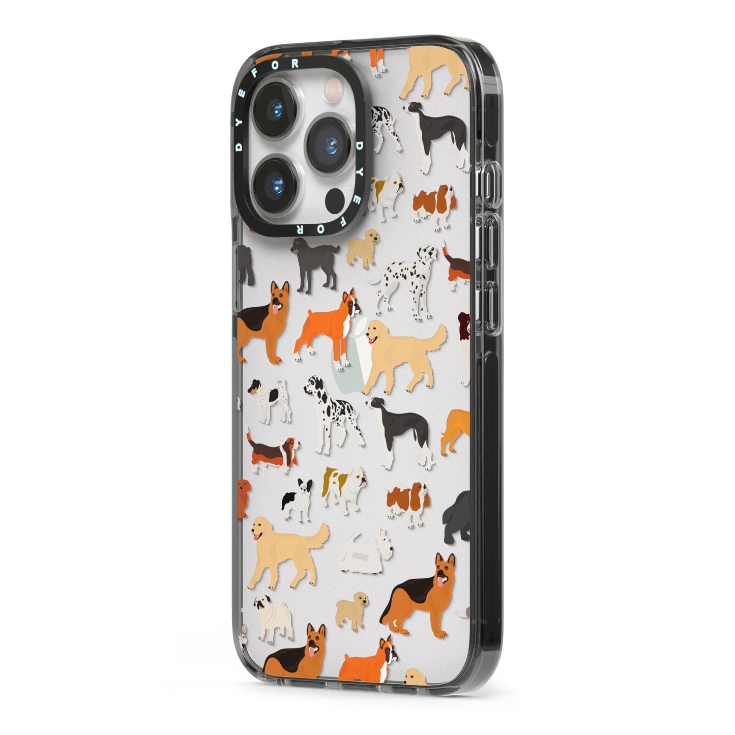 Dog Illustration iPhone 13 Pro Black Impact Case Side Angle on Silver phone