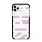 Dusty Pink with Bold White Text Apple iPhone 11 Pro Max in Silver with Black Impact Case