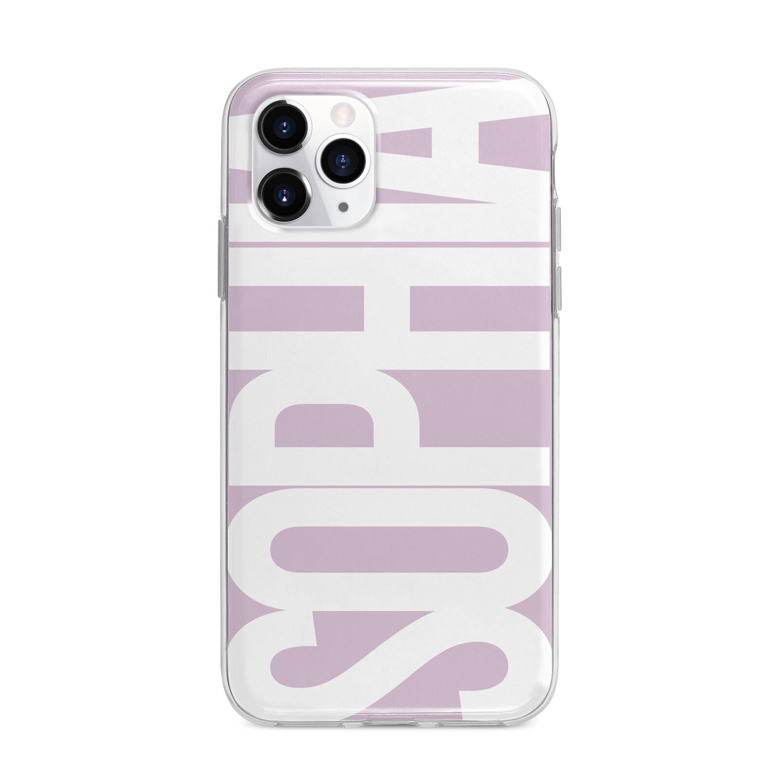 Dusty Pink with Bold White Text Apple iPhone 11 Pro Max in Silver with Bumper Case