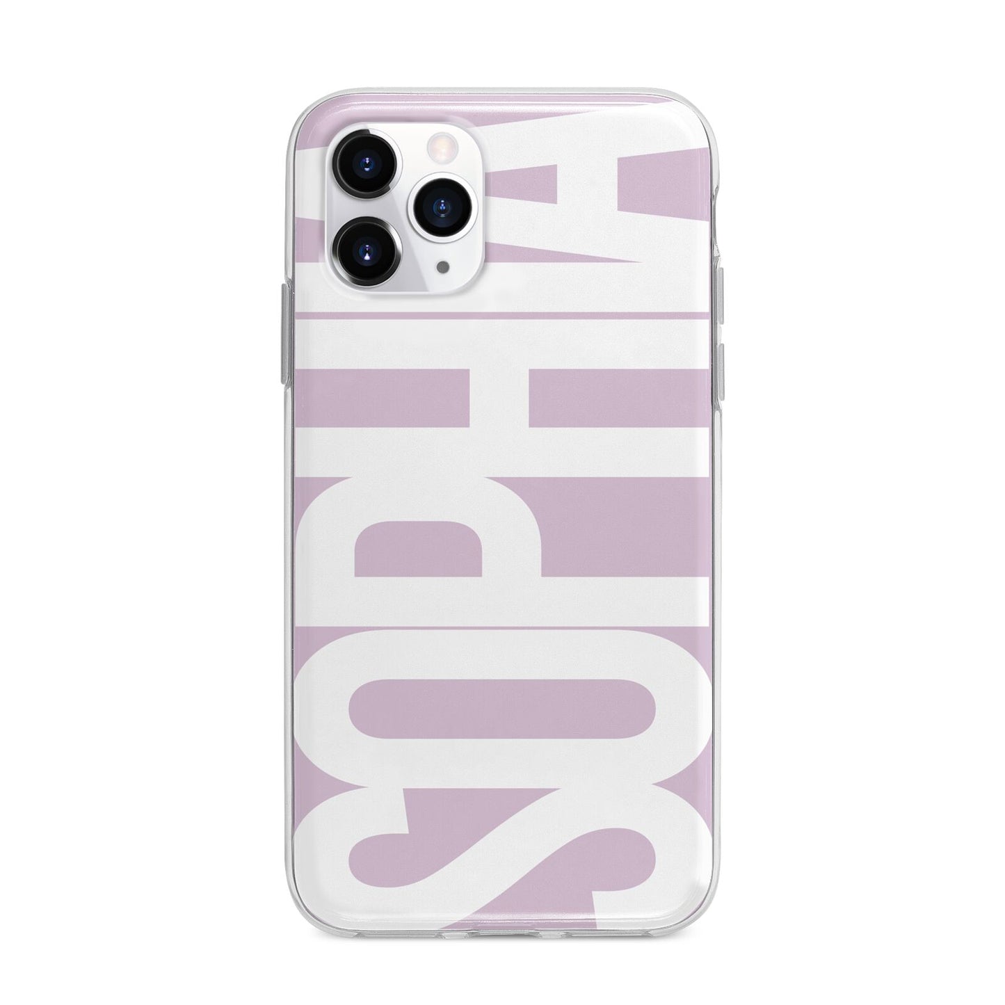 Dusty Pink with Bold White Text Apple iPhone 11 Pro in Silver with Bumper Case