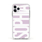 Dusty Pink with Bold White Text Apple iPhone 11 Pro in Silver with White Impact Case