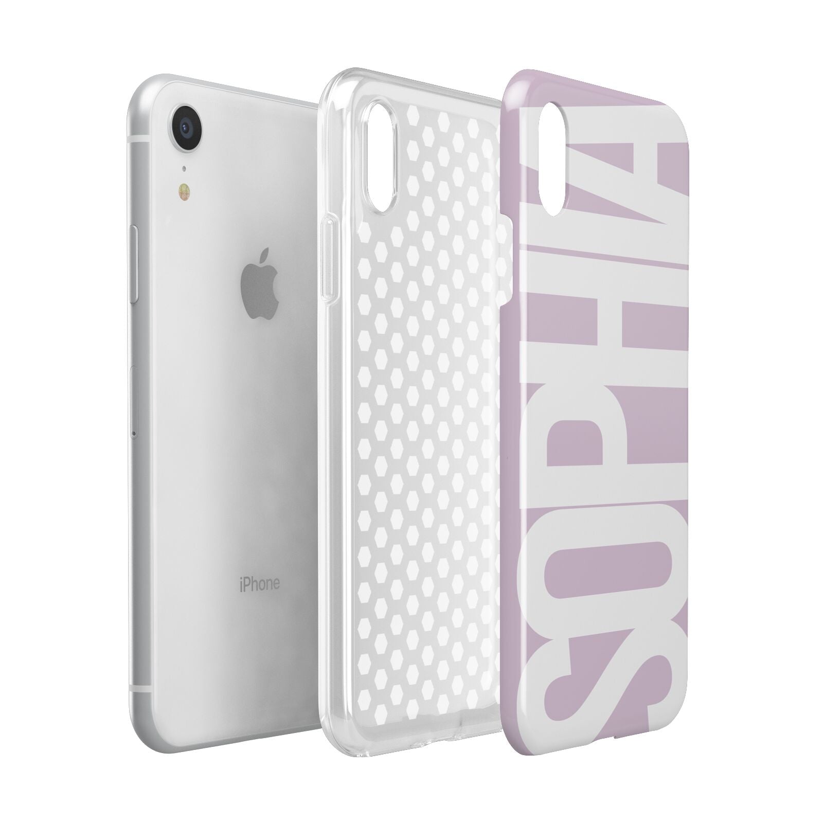 Dusty Pink with Bold White Text Apple iPhone XR White 3D Tough Case Expanded view