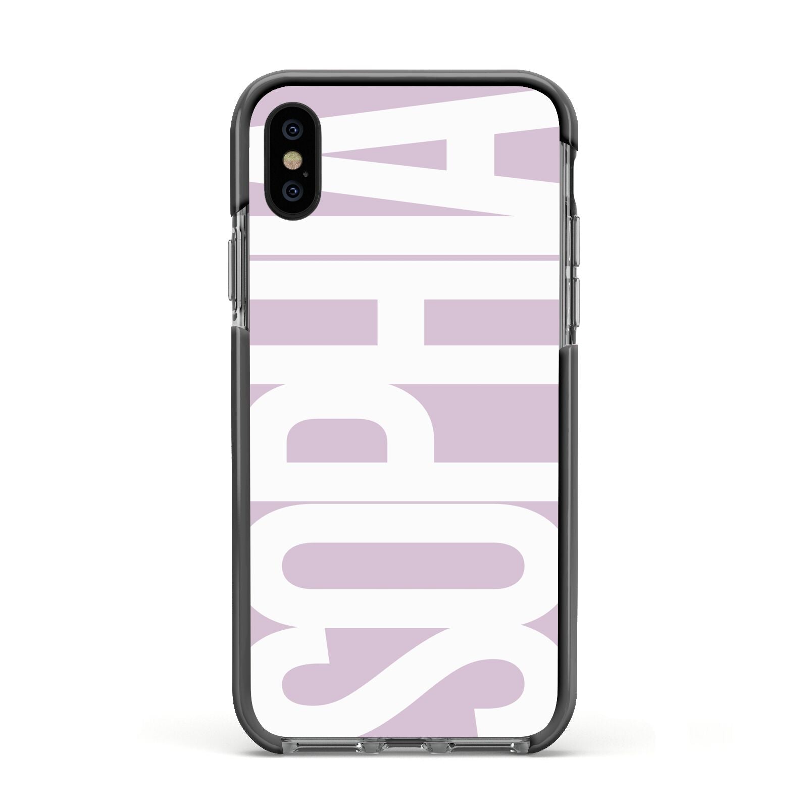 Dusty Pink with Bold White Text Apple iPhone Xs Impact Case Black Edge on Black Phone