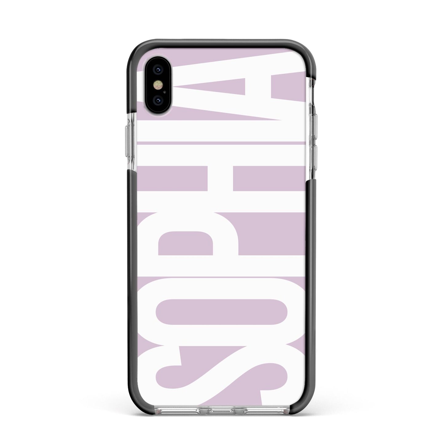 Dusty Pink with Bold White Text Apple iPhone Xs Max Impact Case Black Edge on Silver Phone