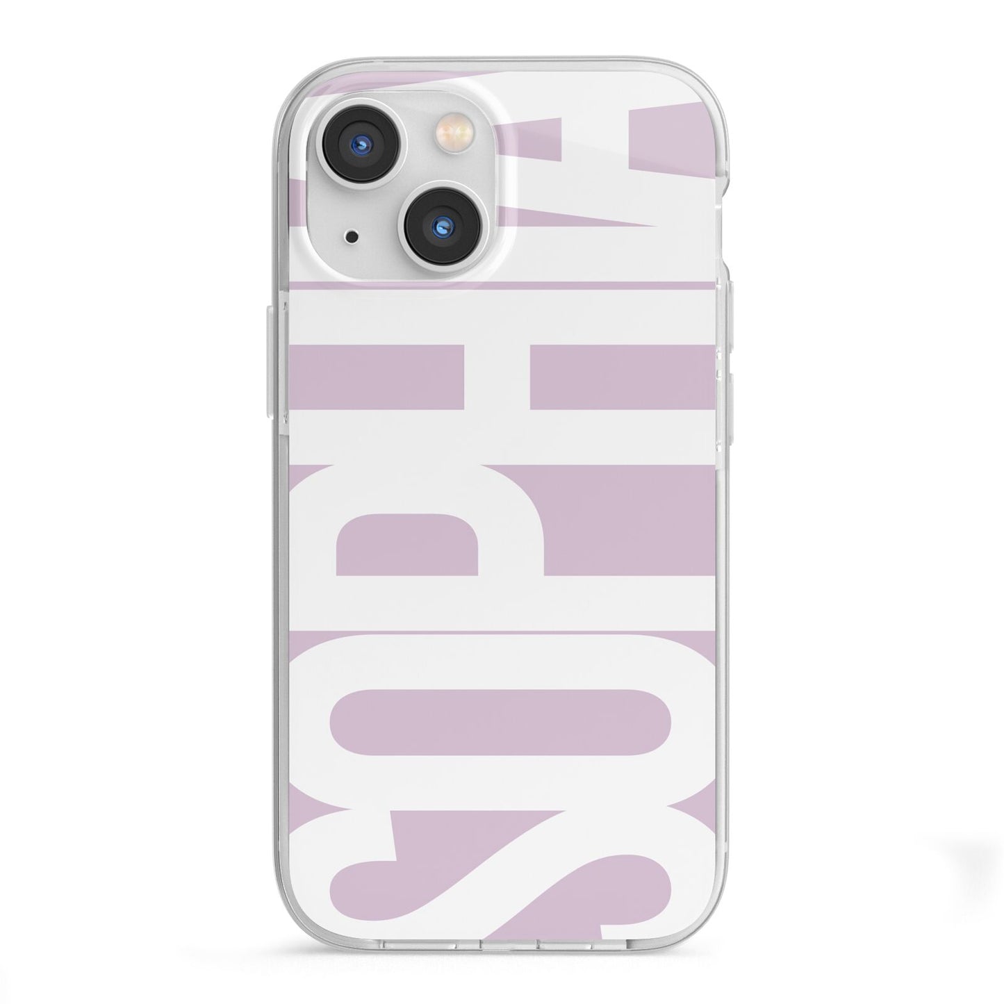 Dusty Pink with Bold White Text iPhone 13 Mini TPU Impact Case with White Edges