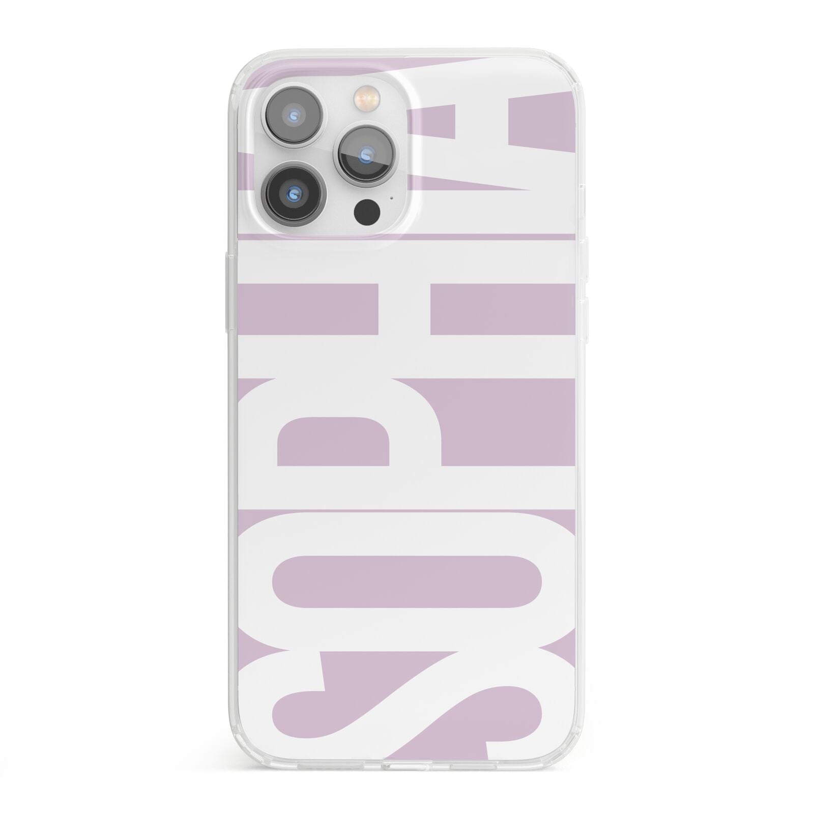 Dusty Pink with Bold White Text iPhone 13 Pro Max Clear Bumper Case