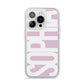 Dusty Pink with Bold White Text iPhone 14 Pro Clear Tough Case Silver