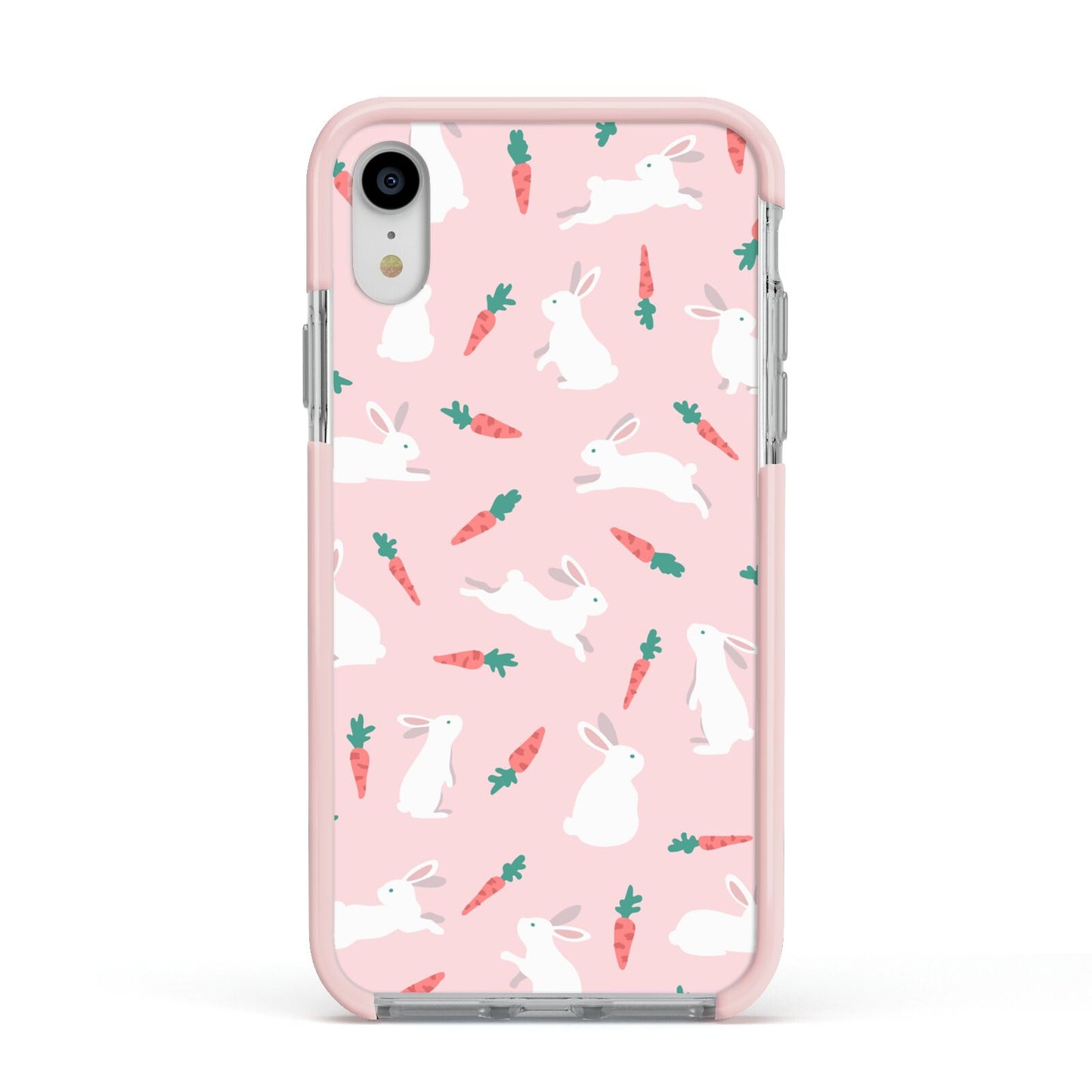 Easter Bunny And Carrot Apple iPhone XR Impact Case Pink Edge on Silver Phone