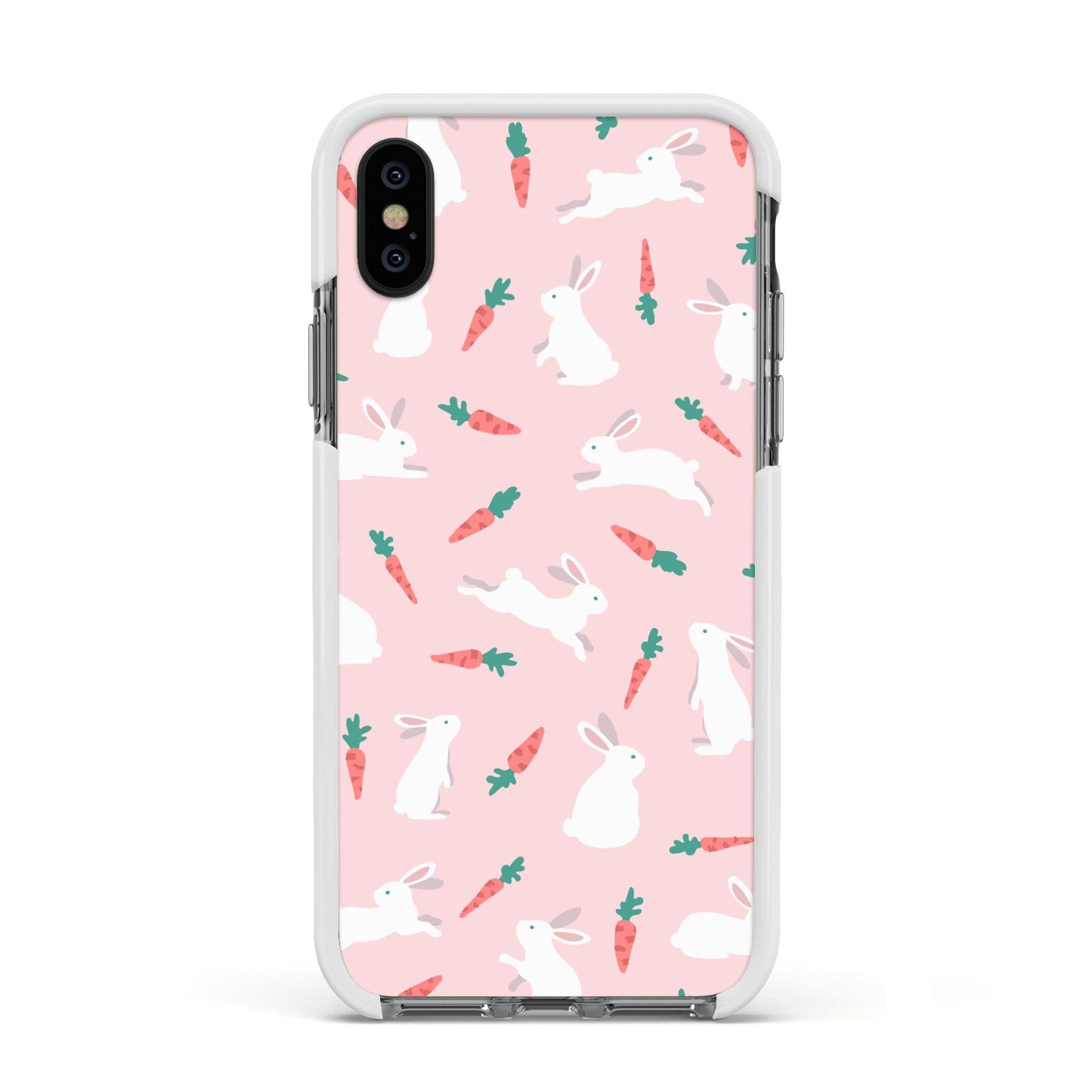 Easter Bunny And Carrot Apple iPhone Xs Impact Case White Edge on Black Phone