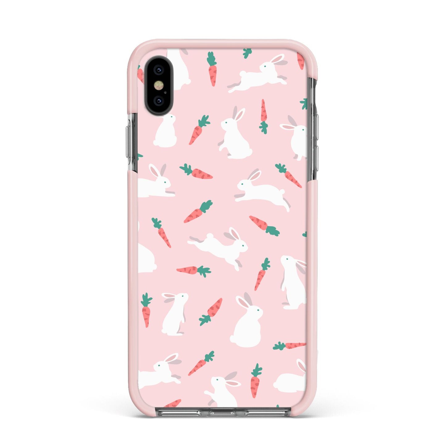 Easter Bunny And Carrot Apple iPhone Xs Max Impact Case Pink Edge on Black Phone