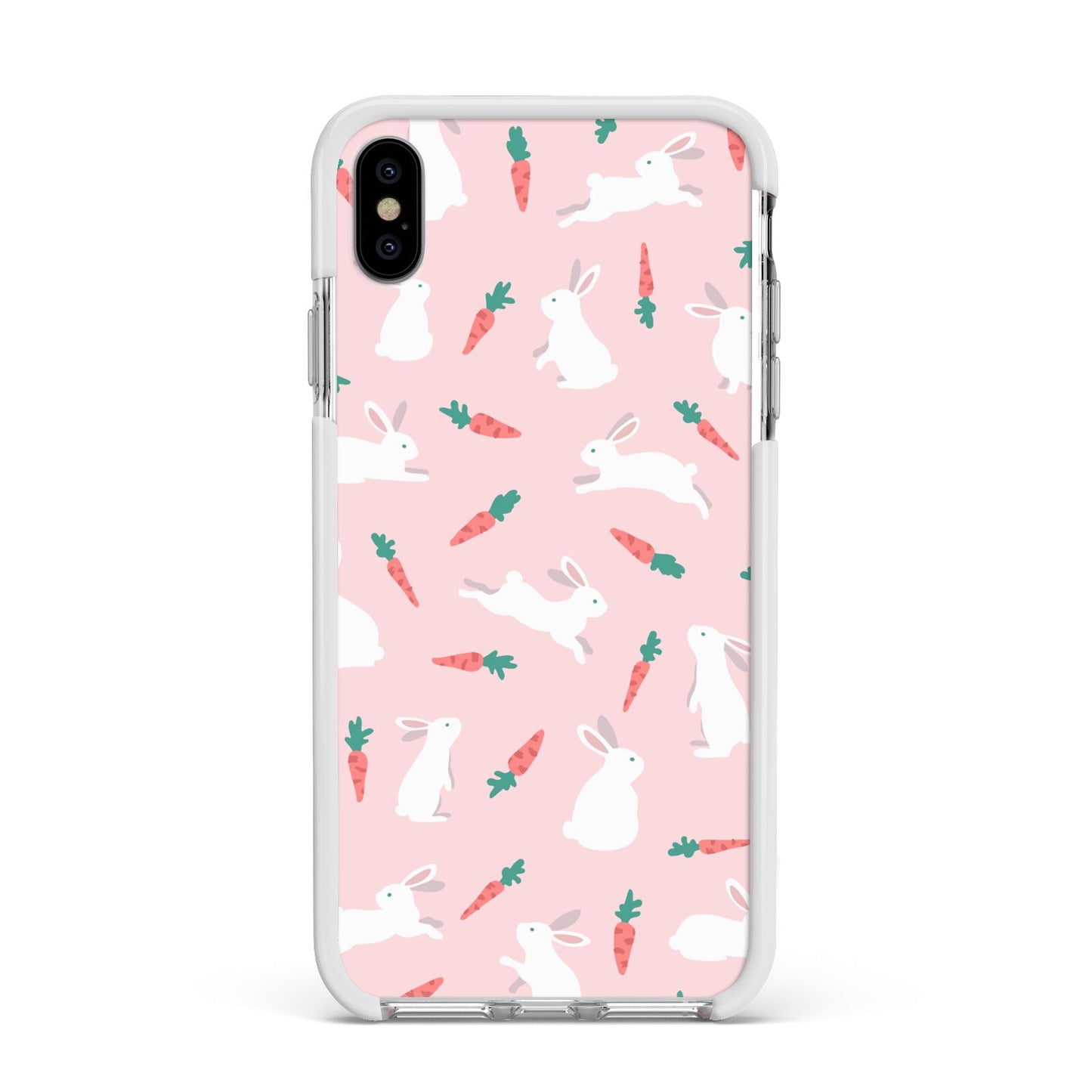 Easter Bunny And Carrot Apple iPhone Xs Max Impact Case White Edge on Silver Phone