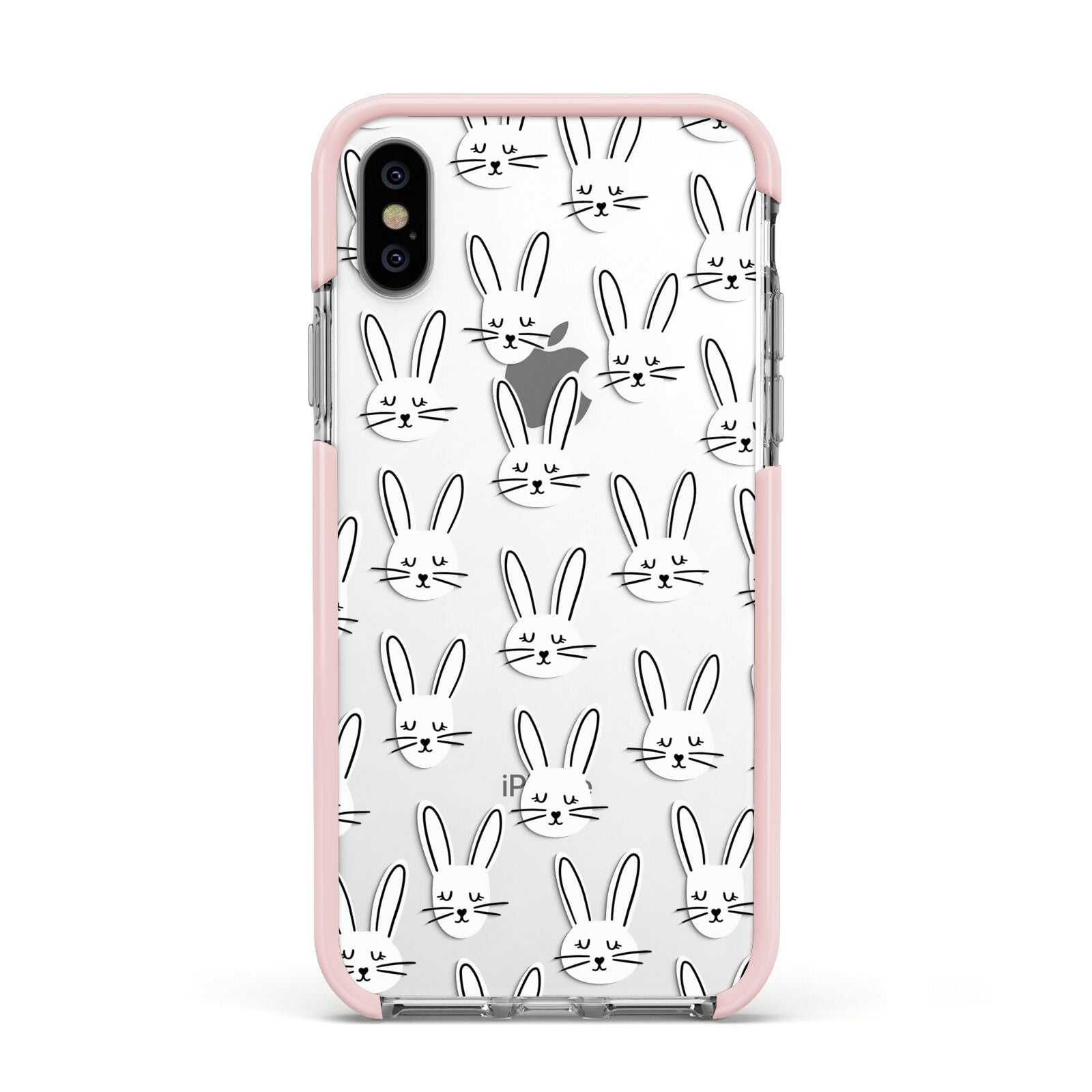 Easter Bunny Apple iPhone Xs Impact Case Pink Edge on Silver Phone