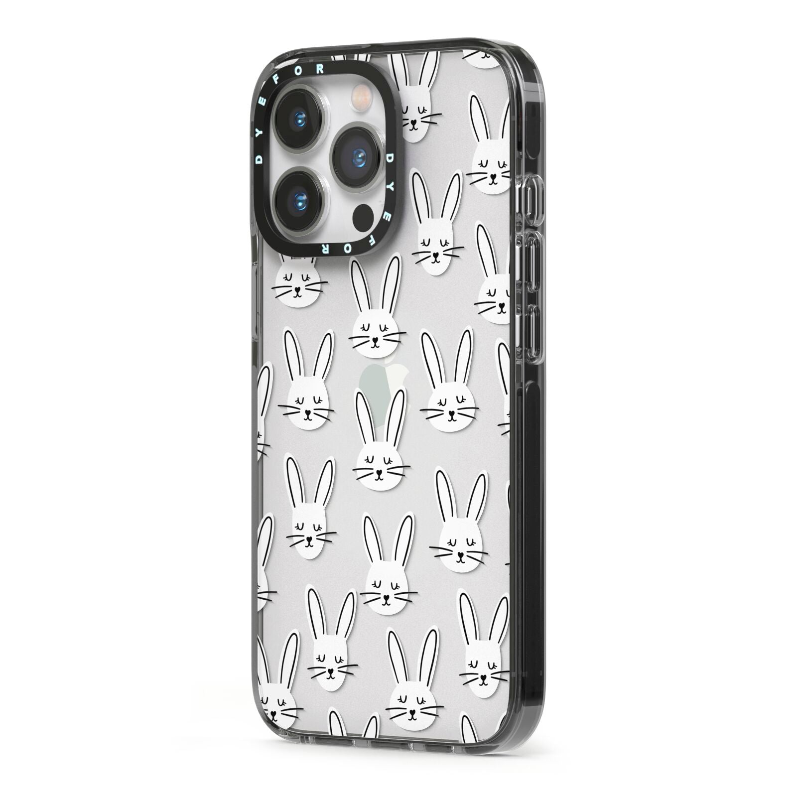 Easter Bunny iPhone 13 Pro Black Impact Case Side Angle on Silver phone