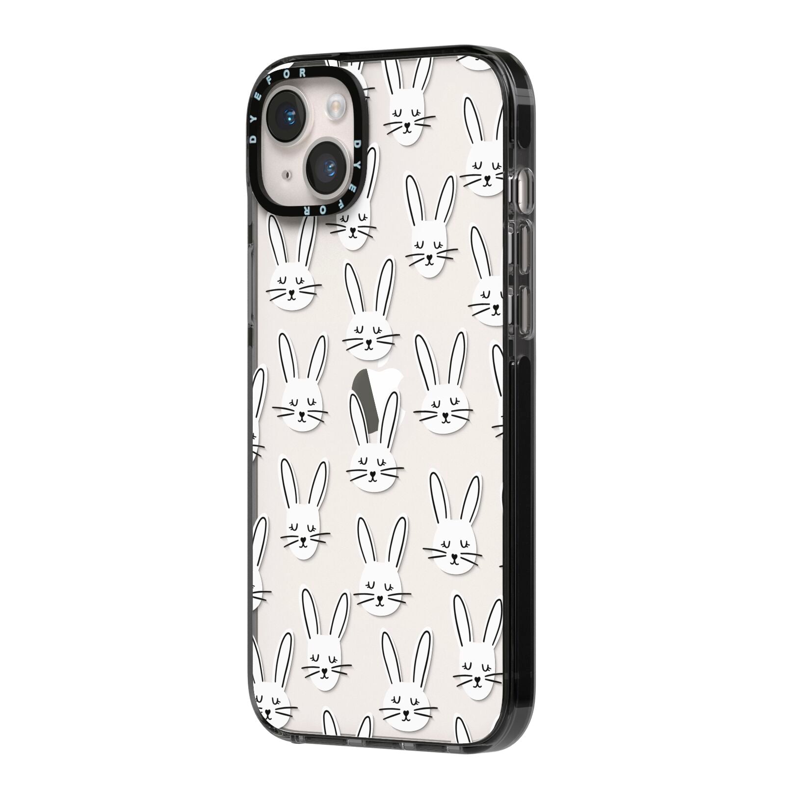 Easter Bunny iPhone 14 Plus Black Impact Case Side Angle on Silver phone