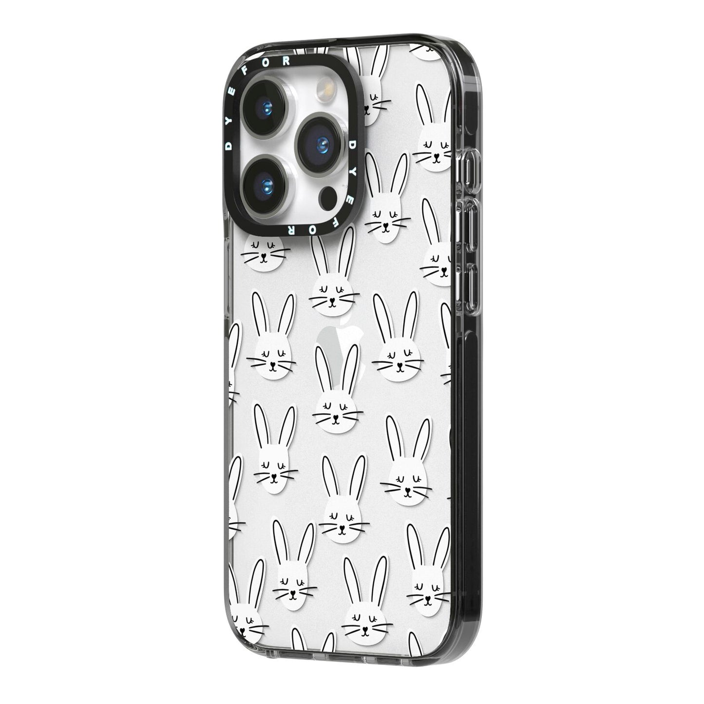 Easter Bunny iPhone 14 Pro Black Impact Case Side Angle on Silver phone