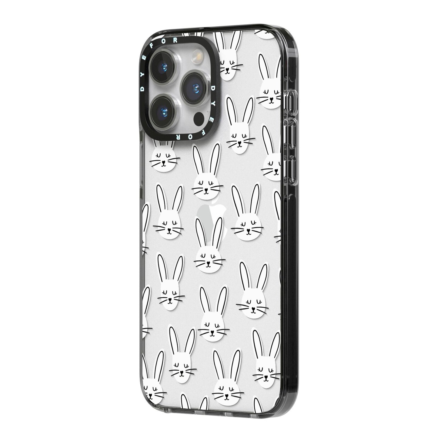 Easter Bunny iPhone 14 Pro Max Black Impact Case Side Angle on Silver phone