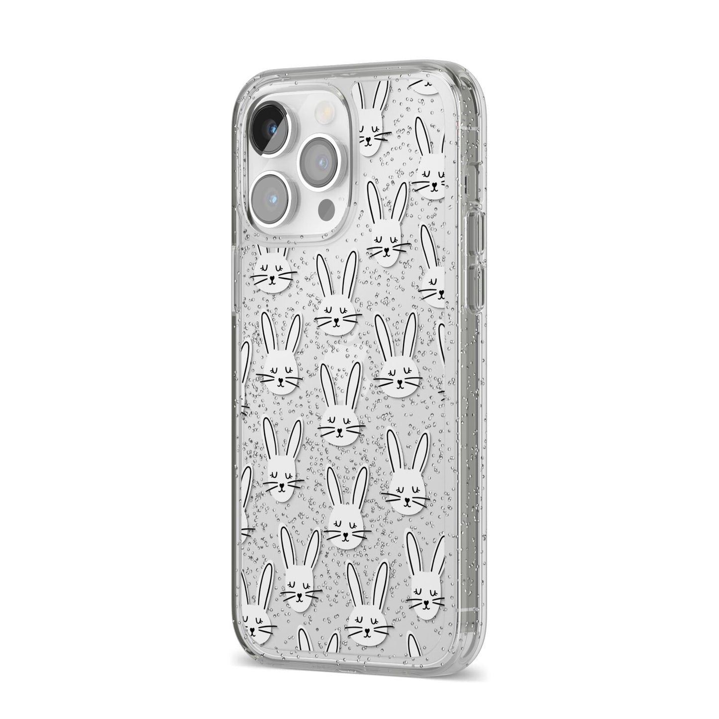 Easter Bunny iPhone 14 Pro Max Glitter Tough Case Silver Angled Image