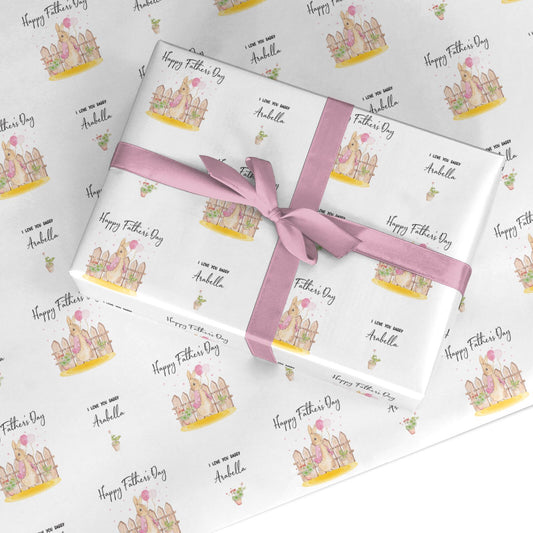 Fathers Day Girl Rabbit Custom Wrapping Paper