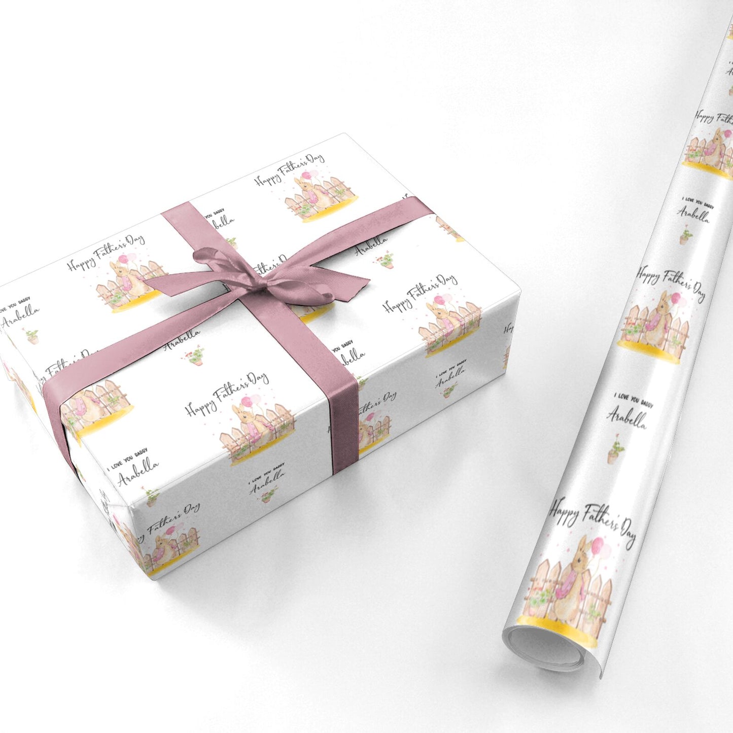 Fathers Day Girl Rabbit Personalised Wrapping Paper