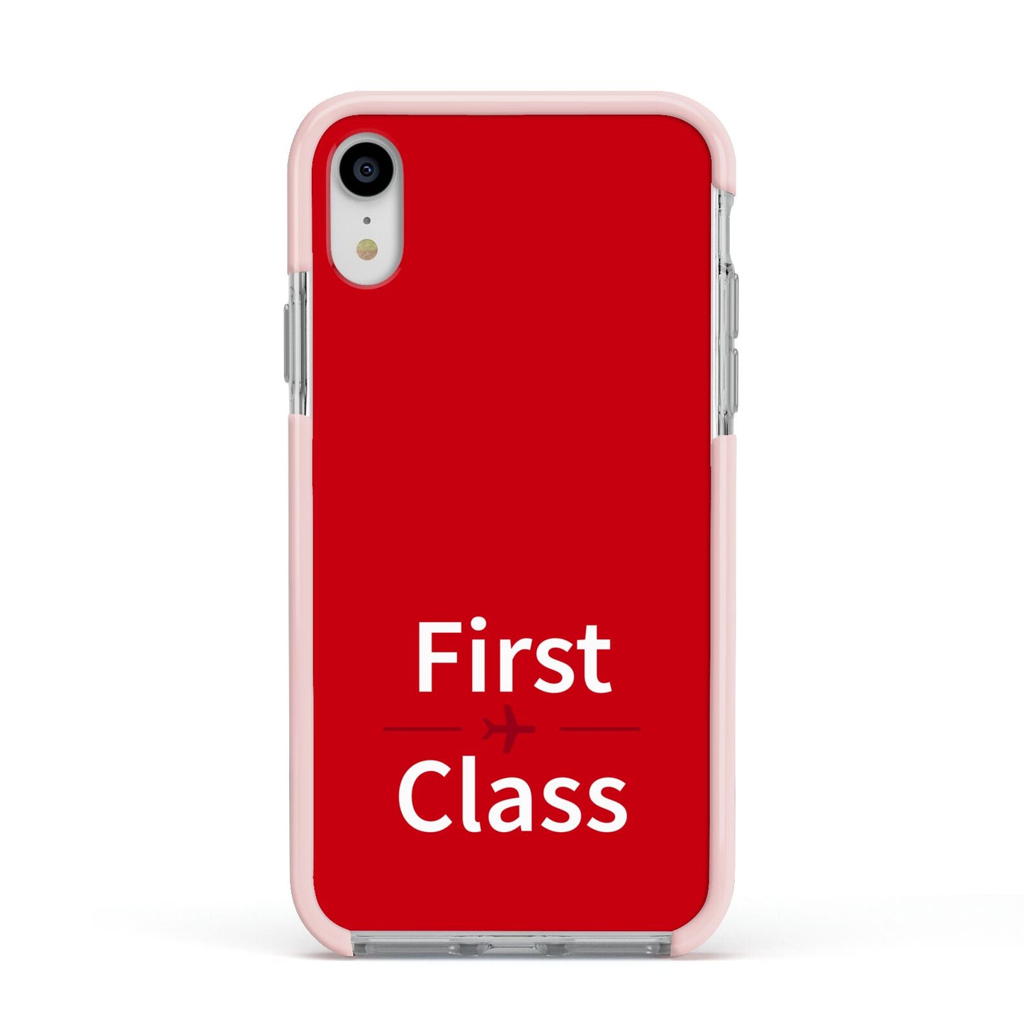 First Class Apple iPhone XR Impact Case Pink Edge on Silver Phone