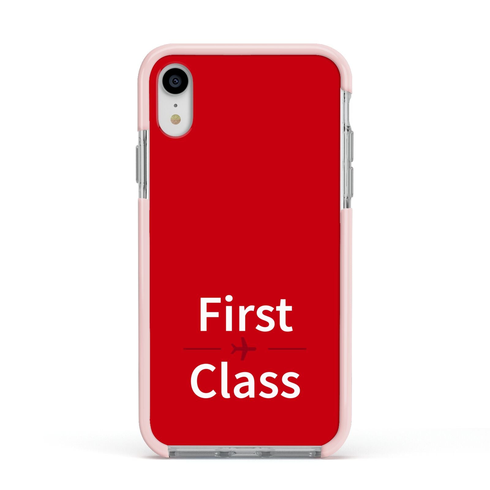 First Class Apple iPhone XR Impact Case Pink Edge on Silver Phone