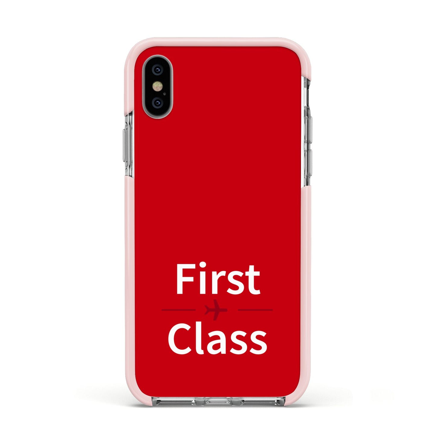 First Class Apple iPhone Xs Impact Case Pink Edge on Silver Phone
