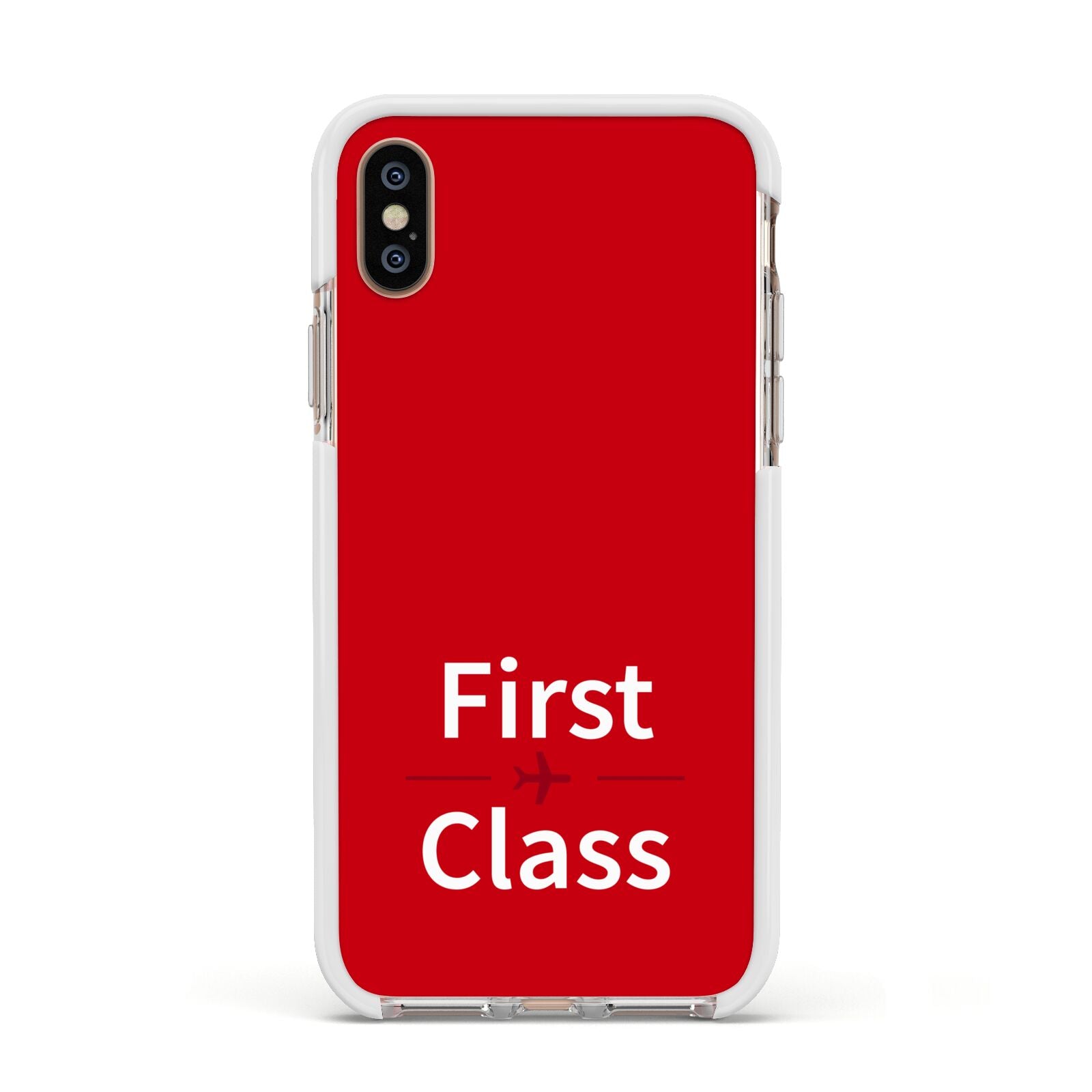 First Class Apple iPhone Xs Impact Case White Edge on Gold Phone