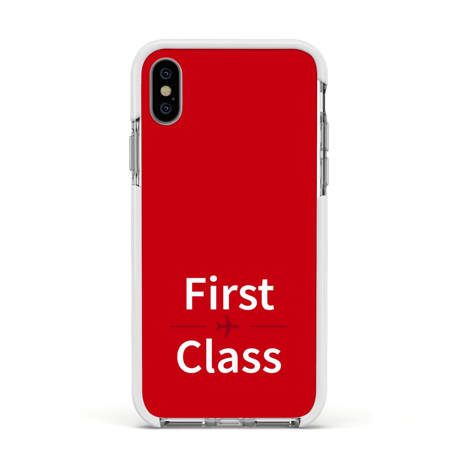 First Class Apple iPhone Xs Impact Case White Edge on Silver Phone
