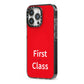 First Class iPhone 13 Pro Black Impact Case Side Angle on Silver phone