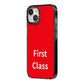 First Class iPhone 14 Black Impact Case Side Angle on Silver phone