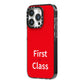 First Class iPhone 14 Pro Black Impact Case Side Angle on Silver phone