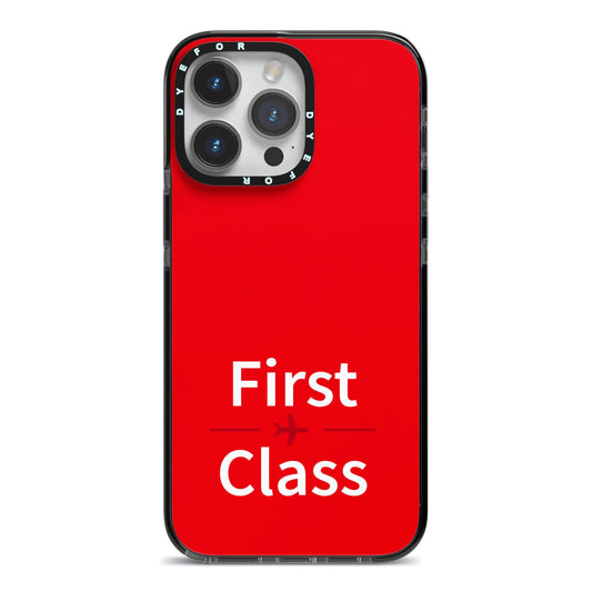 First Class iPhone 14 Pro Max Black Impact Case on Silver phone