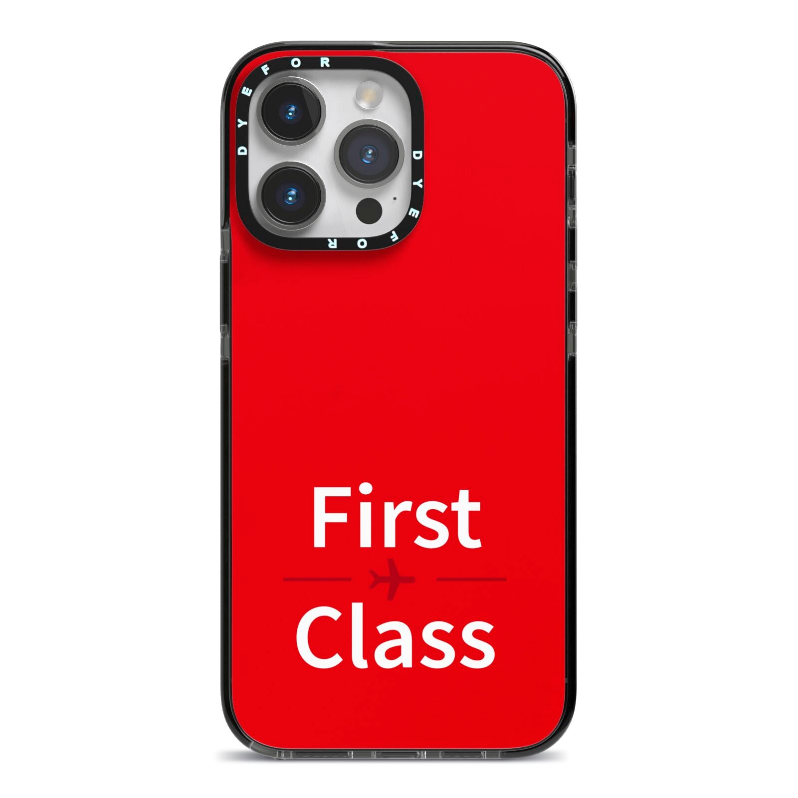 First Class iPhone 14 Pro Max Black Impact Case on Silver phone