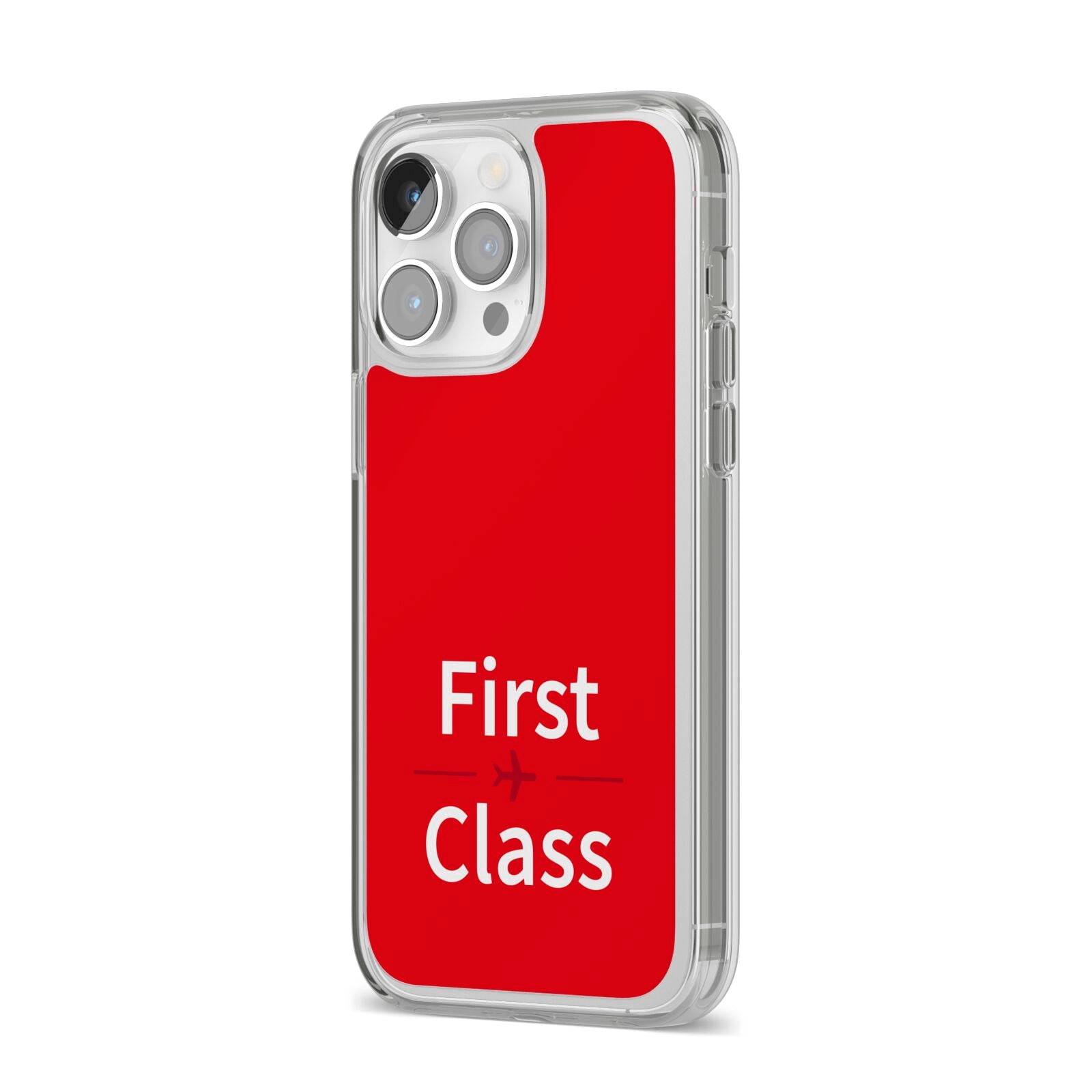 First Class iPhone 14 Pro Max Clear Tough Case Silver Angled Image