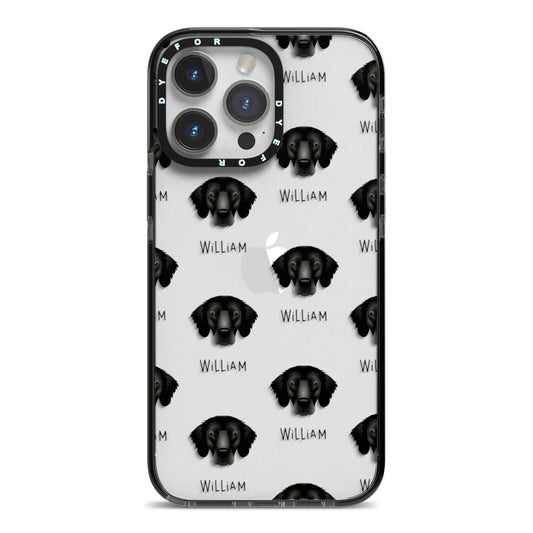 Flat Coated Retriever Icon with Name iPhone 14 Pro Max Black Impact Case on Silver phone