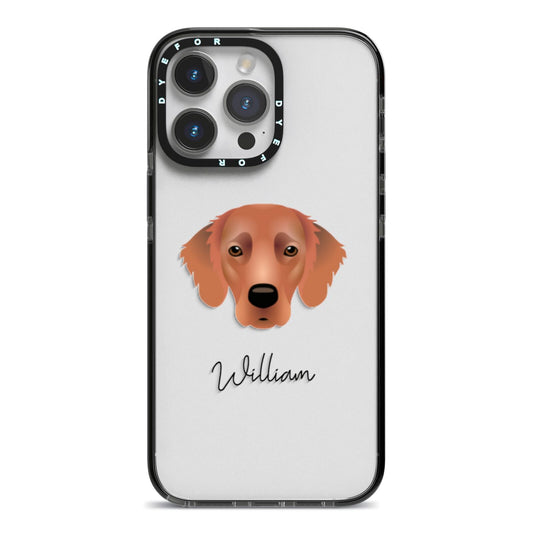 Flat Coated Retriever Personalised iPhone 14 Pro Max Black Impact Case on Silver phone