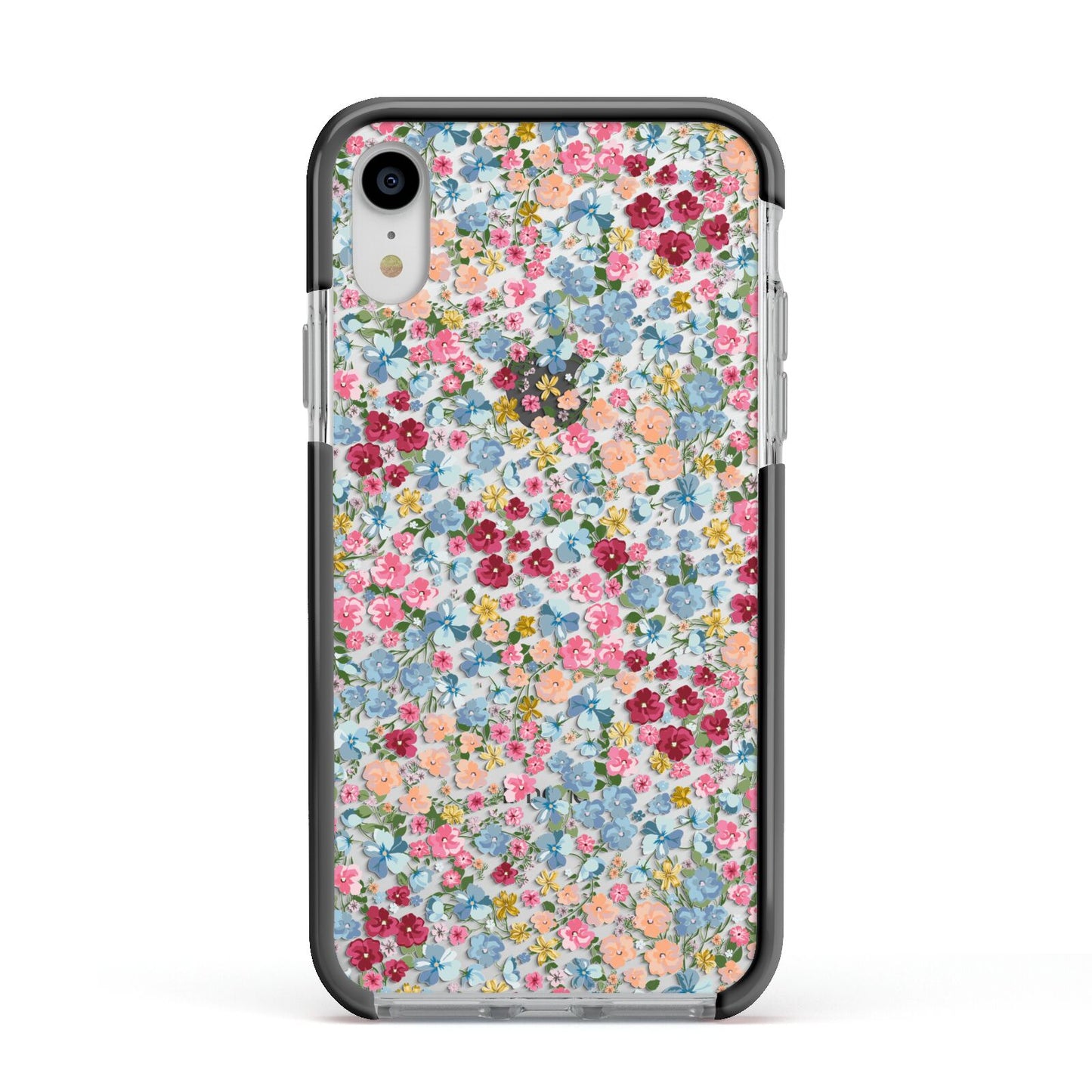 Floral Meadow Apple iPhone XR Impact Case Black Edge on Silver Phone