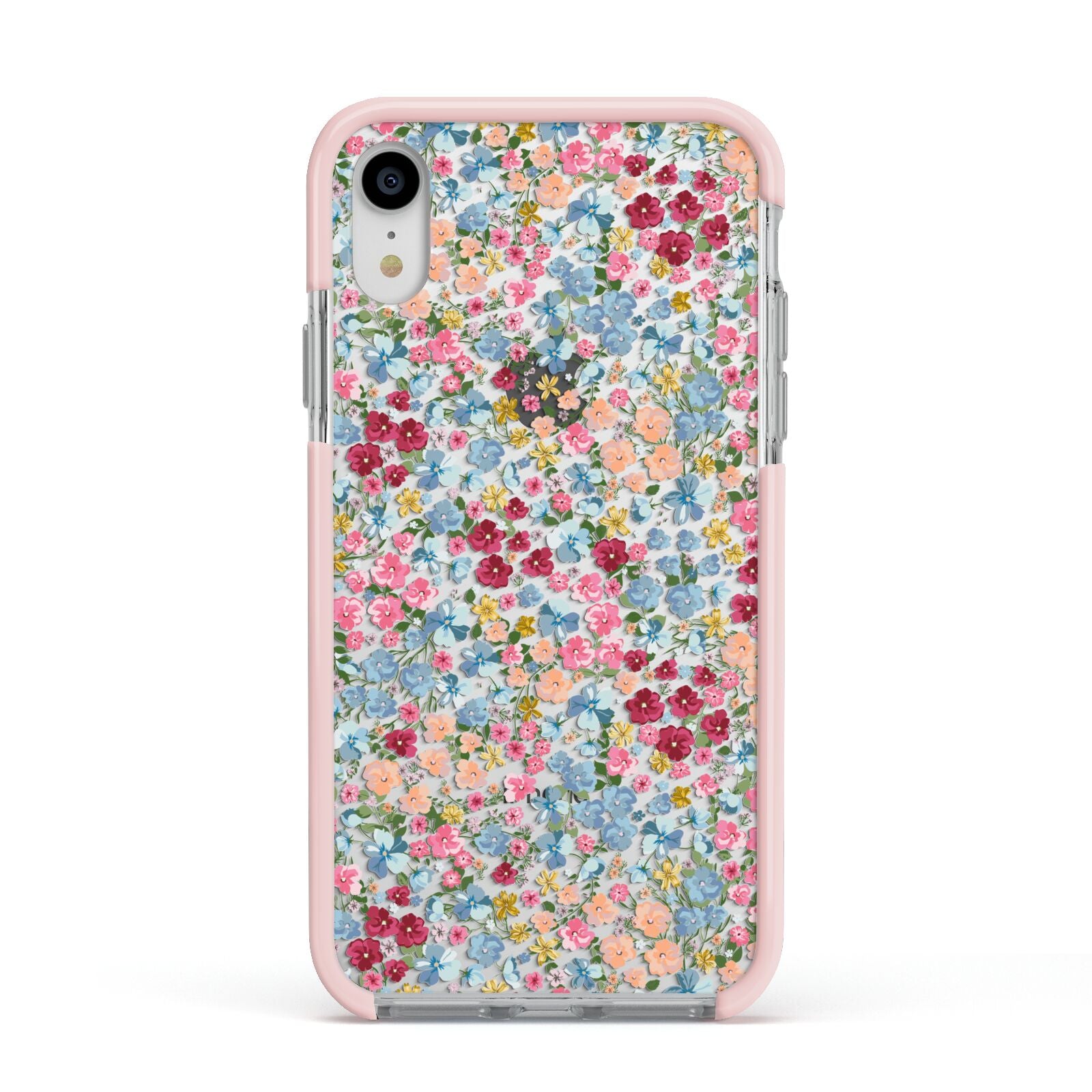 Floral Meadow Apple iPhone XR Impact Case Pink Edge on Silver Phone