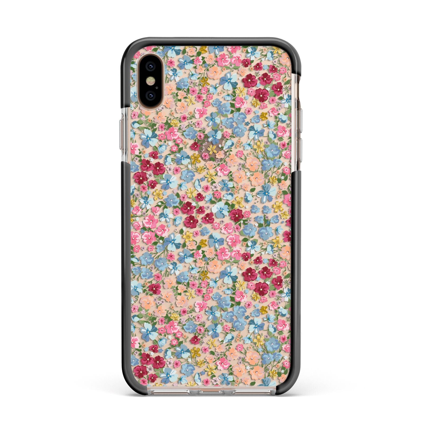 Floral Meadow Apple iPhone Xs Max Impact Case Black Edge on Gold Phone