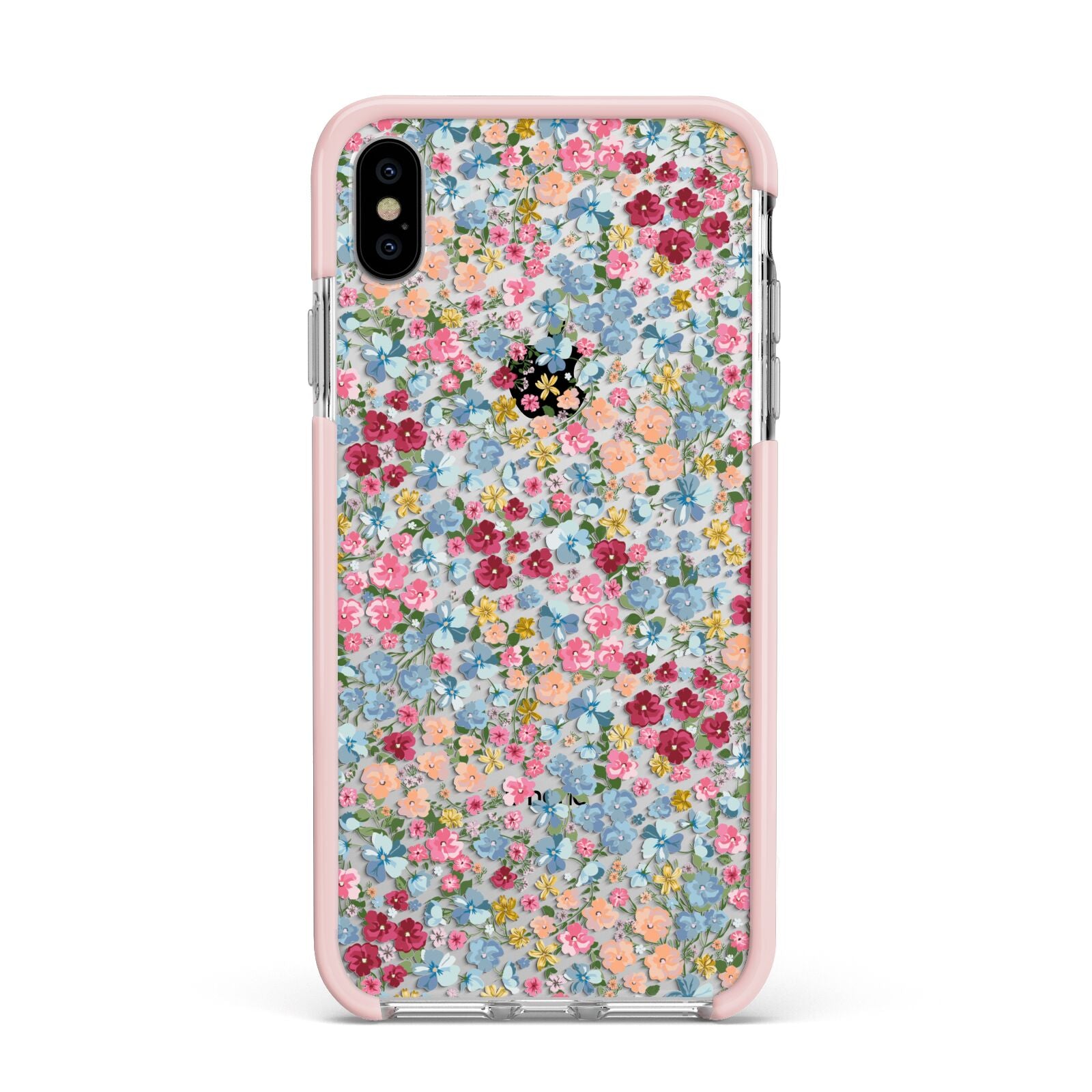 Floral Meadow Apple iPhone Xs Max Impact Case Pink Edge on Silver Phone