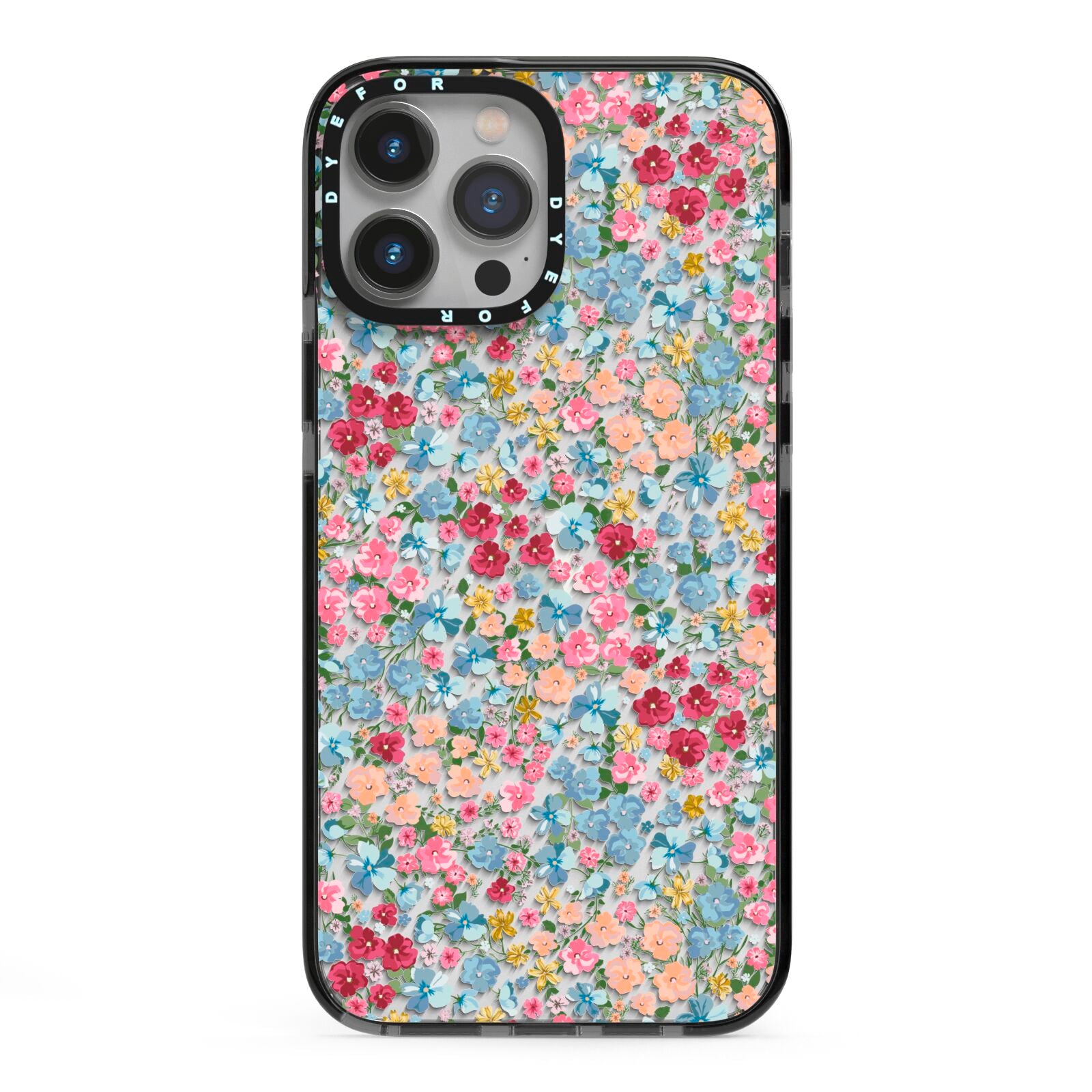 Floral Meadow iPhone 13 Pro Max Black Impact Case on Silver phone