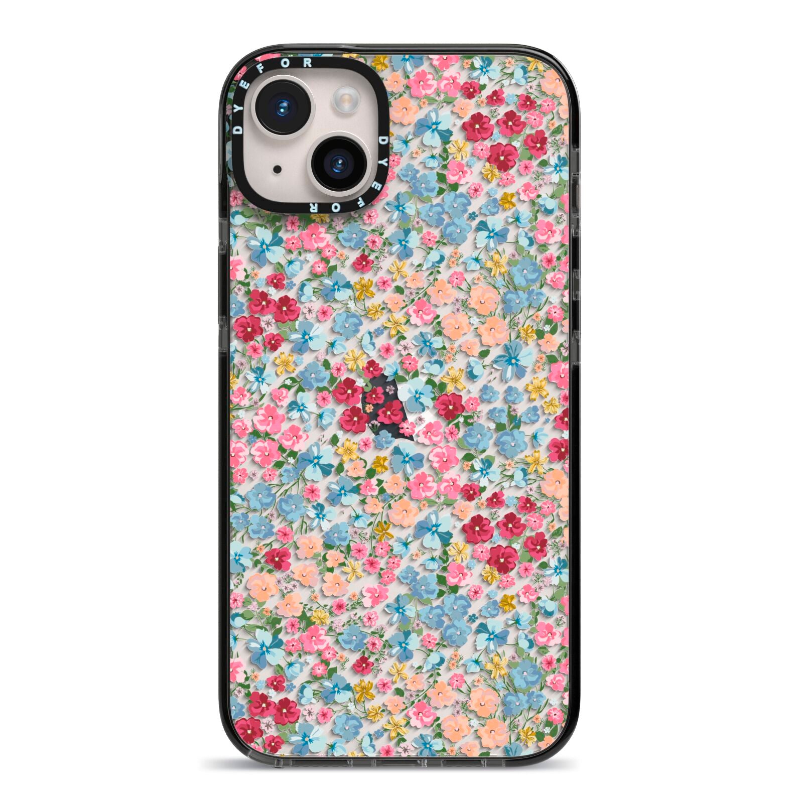 Floral Meadow iPhone 14 Plus Black Impact Case on Silver phone