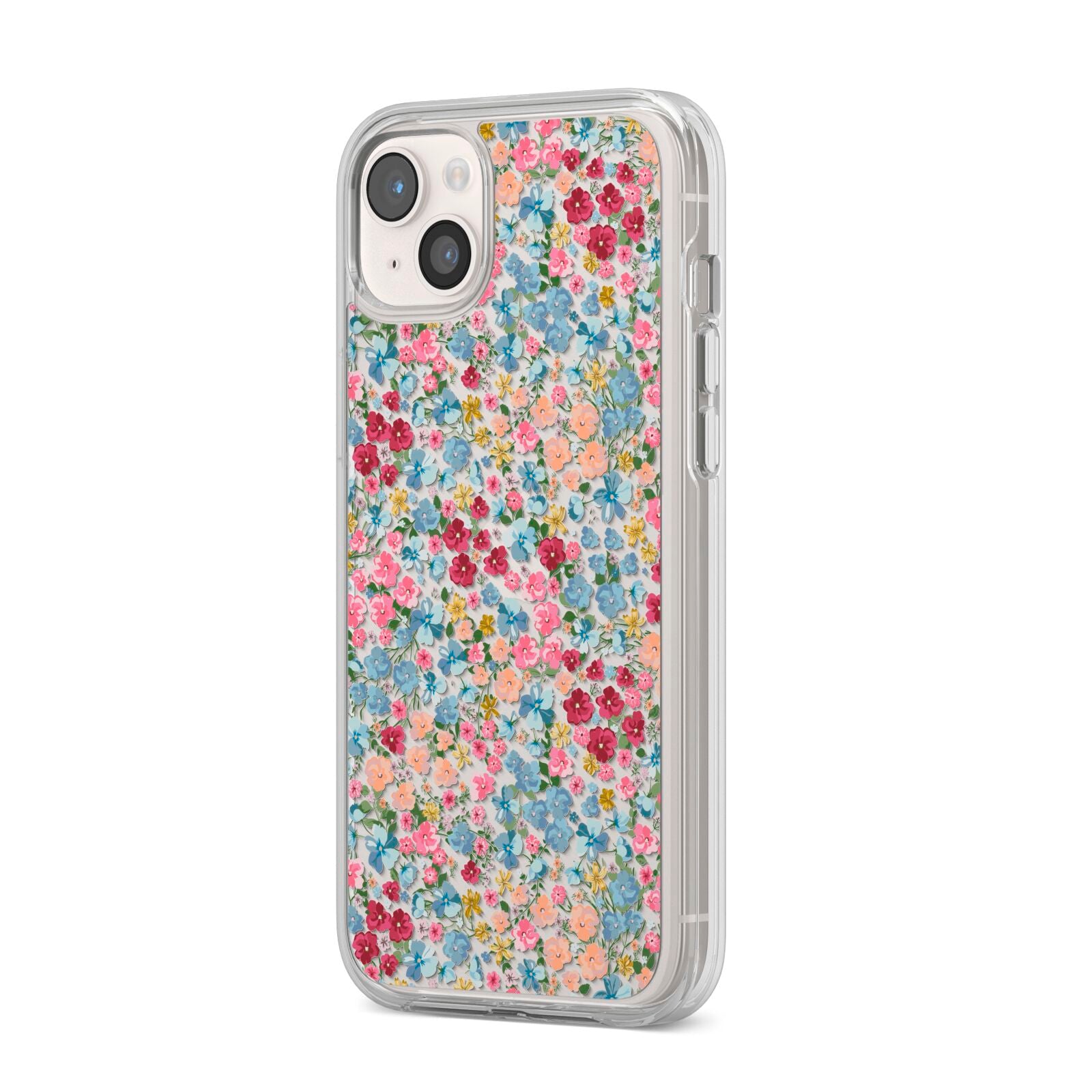 Floral Meadow iPhone 14 Plus Clear Tough Case Starlight Angled Image