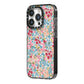 Floral Meadow iPhone 14 Pro Black Impact Case Side Angle on Silver phone
