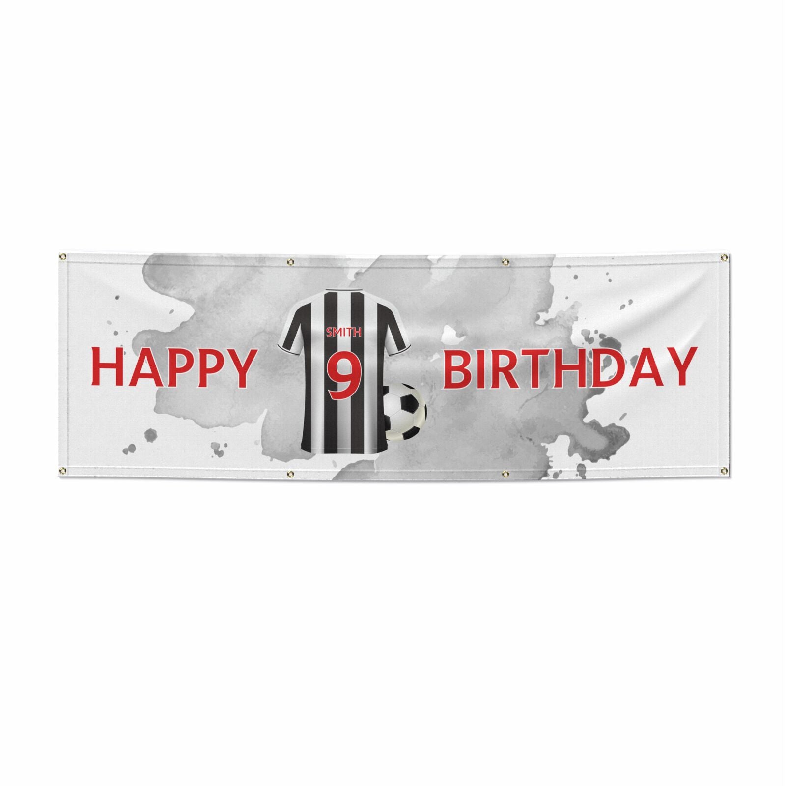 Football Shirt Black White Personalised Age Name 6x2 Vinly Banner with Grommets