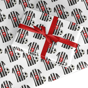 Football Shirt Black White Personalised Age Name Wrapping Paper